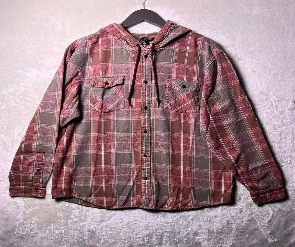 Y2K Nike Button Up Flannel Hoodie Men's XL Purple Gray Grunge Garage Band Skate